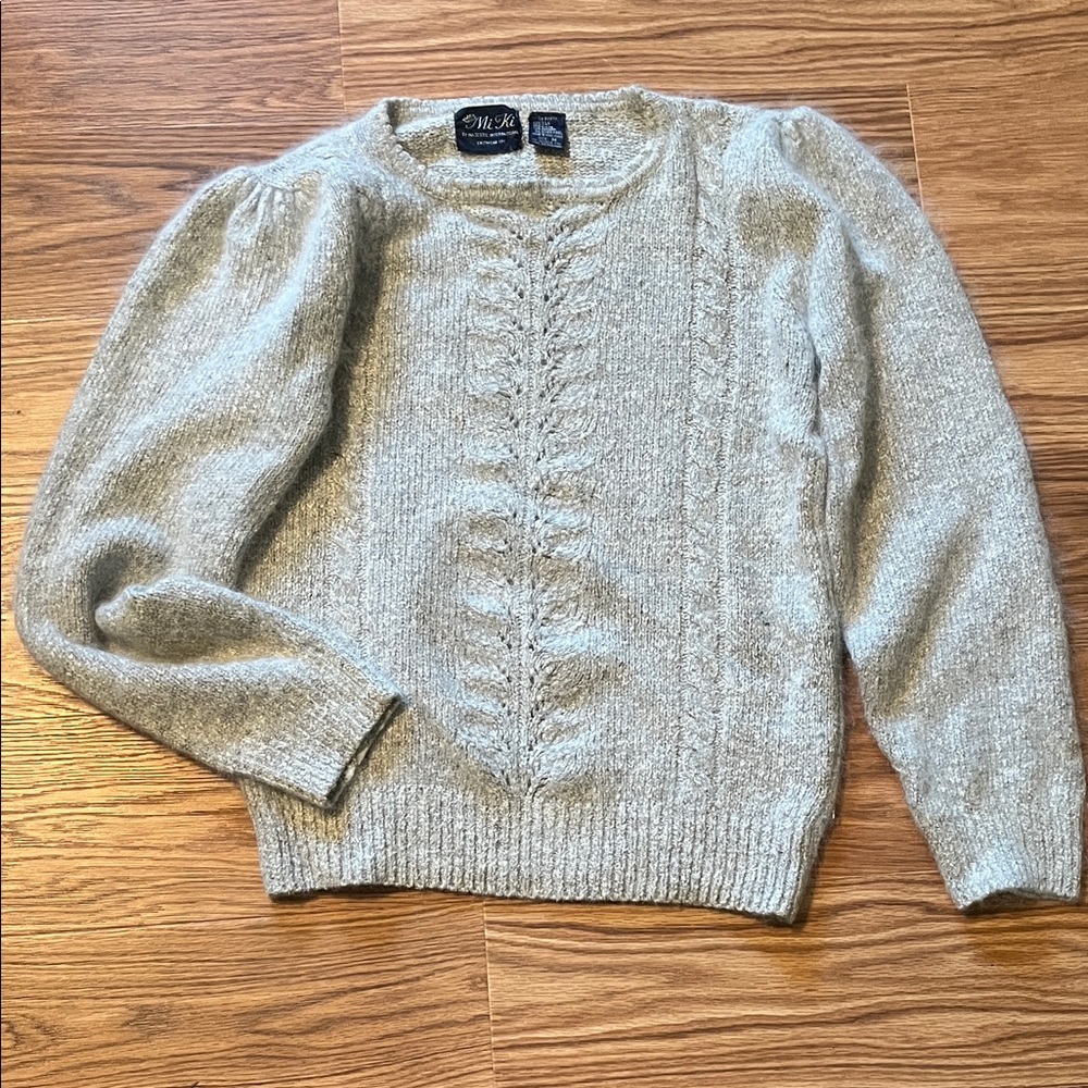 1990s Mi Ki Light Gray Silk/Nylon/Angora Dressy Sweater, Size M (runs small)